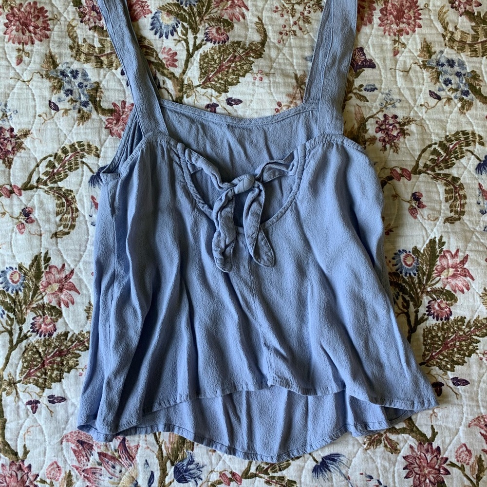 Periwinkle blue top with back tie detail